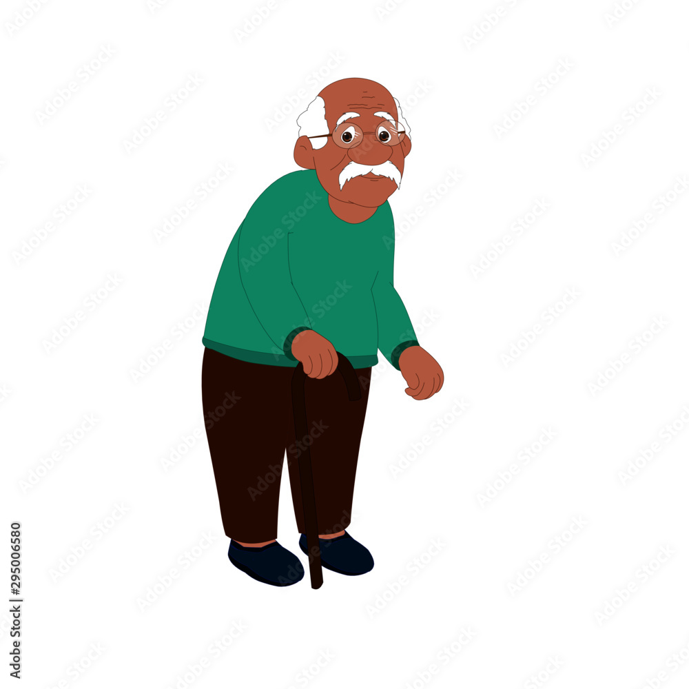 Old Man with a Walking Stick - Cartoon Vector Image