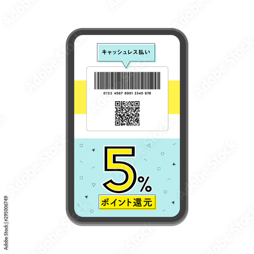 「ポイント還元」販促素材：スマートフォンの「キャッシュレス払い」で「ポイント還元」バーコード・QRコード