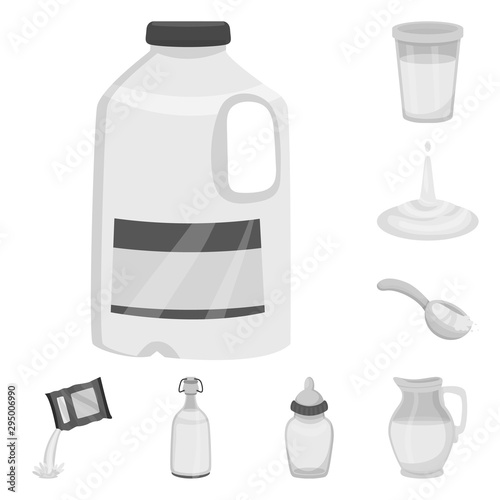 Vector illustration of product and calcium symbol. Collection of product and diet stock vector illustration.