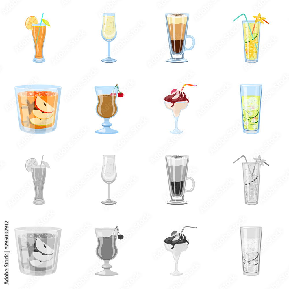 Vector design of liquor and restaurant sign. Set of liquor and ingredient stock vector illustration. Vector design of liquor and restaurant sign. Set of liquor and ingredient stock vector illustration.