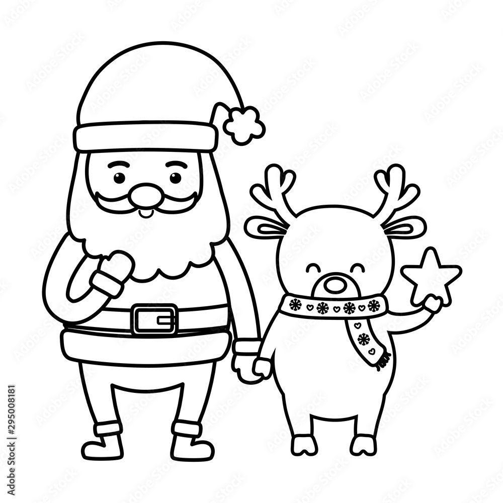 santa and reindeer with star decoration merry christmas line style santa and reindeer with star decoration merry christmas line style