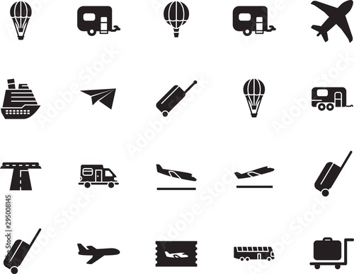 holiday vector icon set such as: rv, stop, wing, outdoor, wave, road, hotel, side, coach, logo, art, bus, traveler, ocean, mail, arrivals, camp, cruise, arrive, modern, roadside, boat, pass, ship