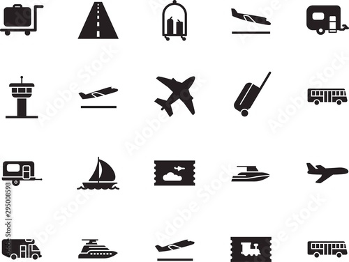 holiday vector icon set such as: architecture, access, landing, asphalt, train, voyage, life, sea, destination, rv, sail, map, tower, industry, speed, roadside, wave, drive, outdoor, bag, activity