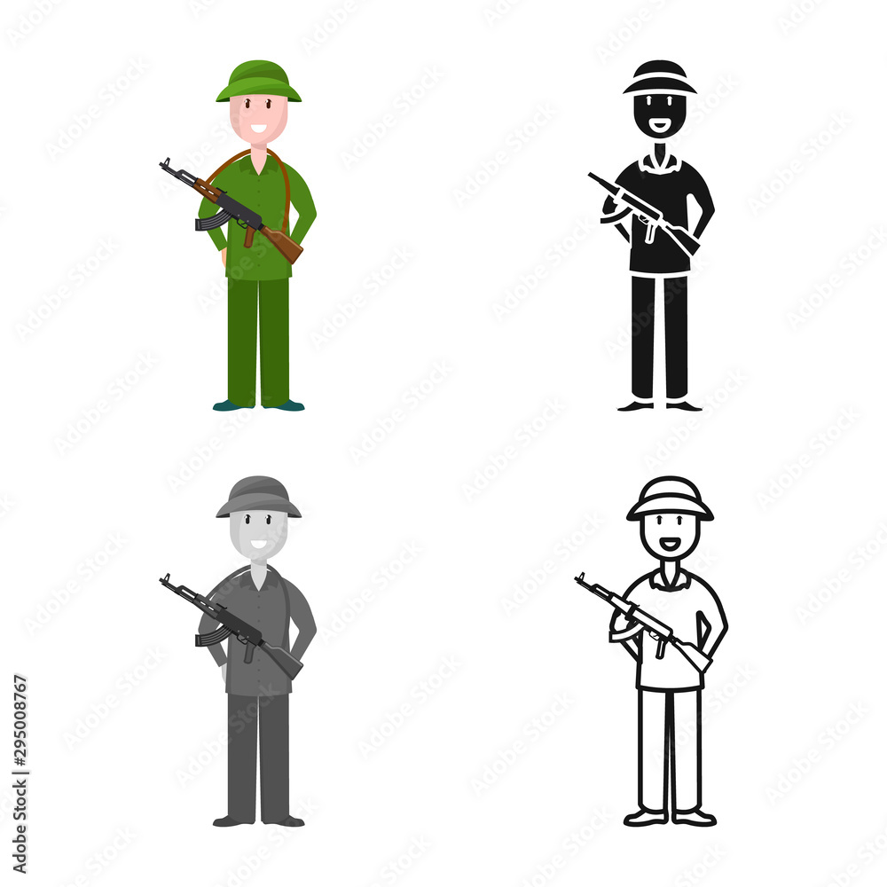 Isolated object of Vietnamese and soldier icon. Collection of Vietnamese and man stock vector illustration.