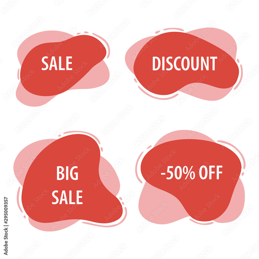 Abstract shapes badges set. Fluid banner, template for poster, price, tag and discount. Vector image.