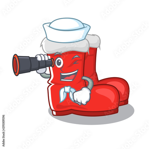 Sailor with binocular santa boots mascot isolated the character