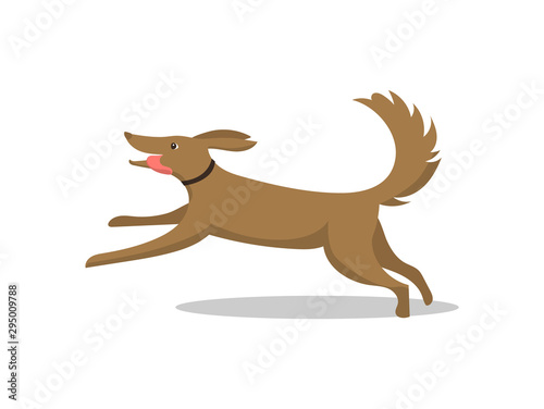 Pet dog running breed with tongue isolated vector. Mammal wearing collar on neck  happy and friendly animal. Domestic mammal on walk  active puppy