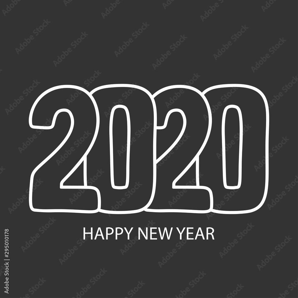 Happy New Year 2020. Calendar cover, brochure design, card, banner template. Cartoon style vector image. Happy New Year 2020. Calendar cover, brochure design, card, banner template. Cartoon style vector image.
