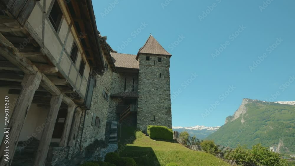 Medieval castle Gutenberg in the town Balzers, Liechtenstein. Steadicam shot Medieval castle Gutenberg in the town Balzers, Liechtenstein. Steadicam shot