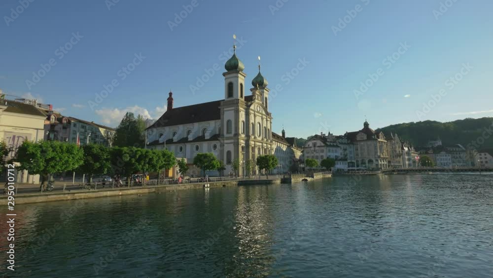 Cityscape of Lucerne with the Jesuit church, Switzerland. Steadicam shot Cityscape of Lucerne with the Jesuit church, Switzerland. Steadicam shot