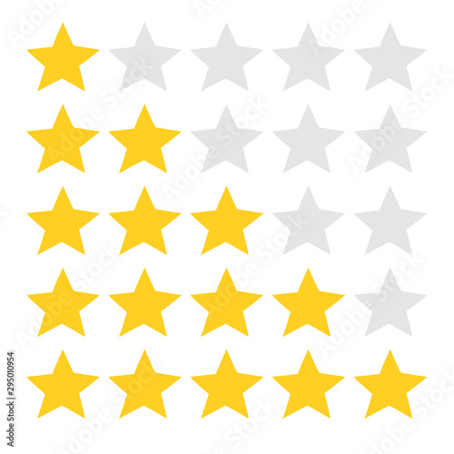 Five star rating set. Review rating  feedback and opinioin rank. 5 in a row. Vector image.