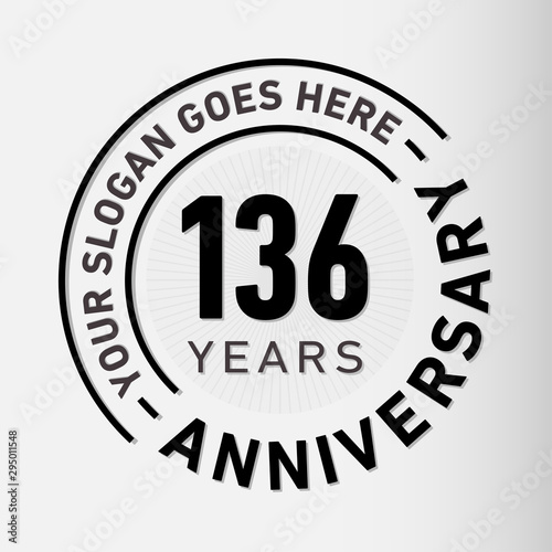 136 years anniversary logo template. One hundred and thirty-six years celebrating logotype. Vector and illustration.