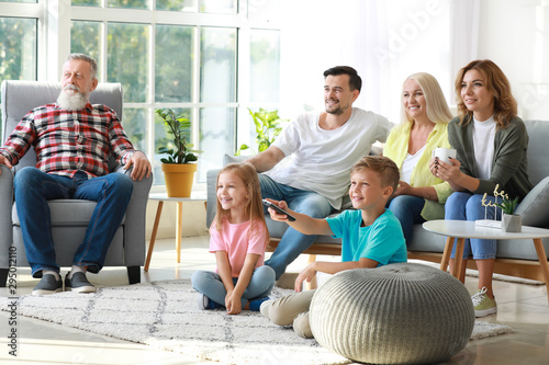 Big family watching TV toge...