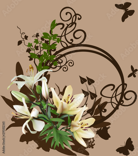light lily flowers and dark brown curls