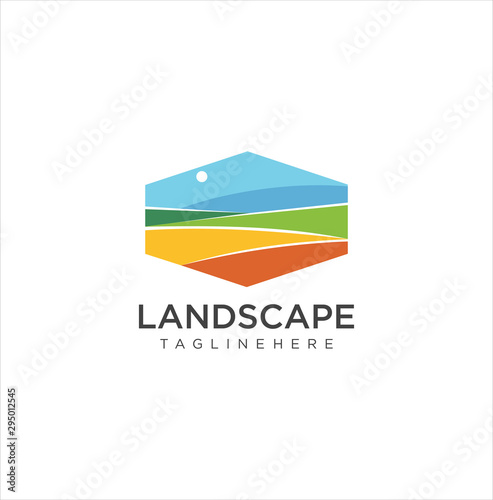 Free Download landscape logo for lawn or gardening business . Sunset or Sunrise Illustration on the Field Logo Vector - GFXLoad