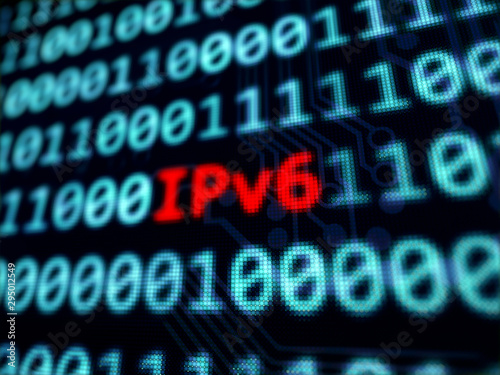 IPv6 red text on binary code blue screen 