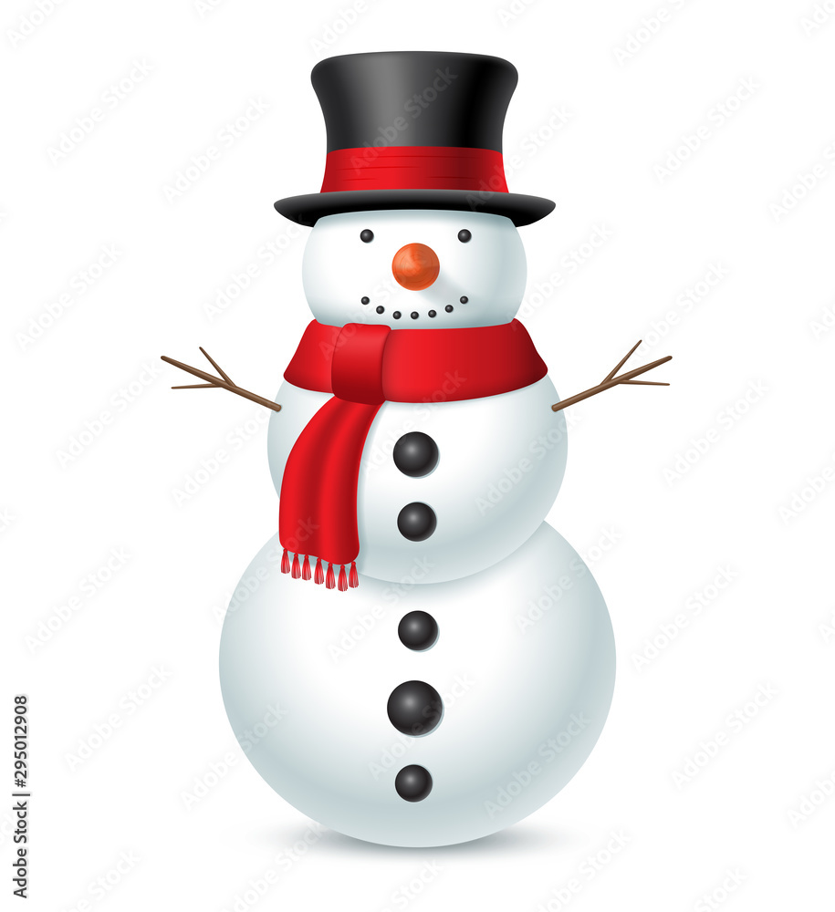 Snowman with hat and scarf isolated on white background. Vector illustration Snowman with hat and scarf isolated on white background. Vector illustration