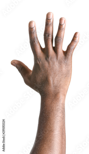 Hand of African-American man on white background