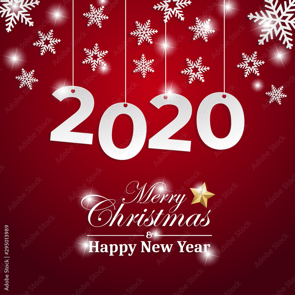 Merry christmas and happy new year paper 3D on red background