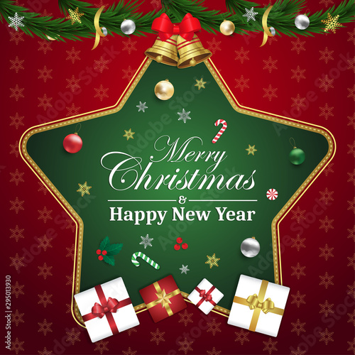 Wallpaper Mural Merry Christmas and happy new year star on red background Torontodigital.ca