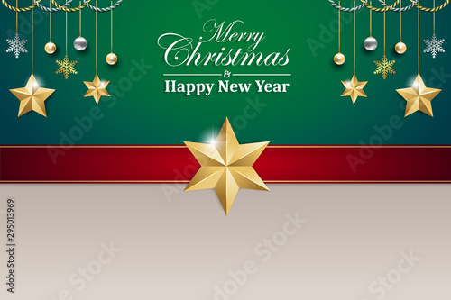 Merry christmas and happy new year green and white background with christmas elements