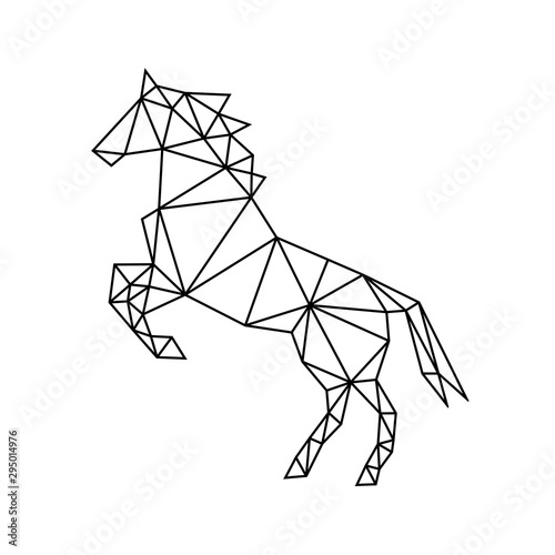 Industrial black geometric contour of a wild galloping horse on a white background. Modern subject minimalism in the style of trigonometry. Loft.