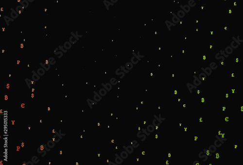 Dark Green  Red vector background with signs of currency.