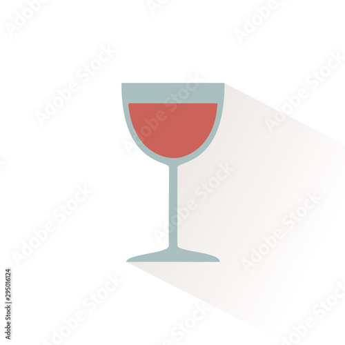 Glass of wine icon with shadow. Flat vector illustration
