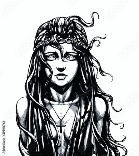 Beautiful girl with hair fluttering in the wind