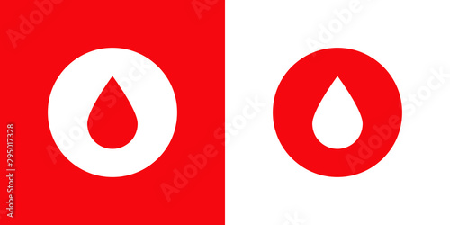 Logotipo con círculo con gota de sangre en fondo rojo y fondo blanco