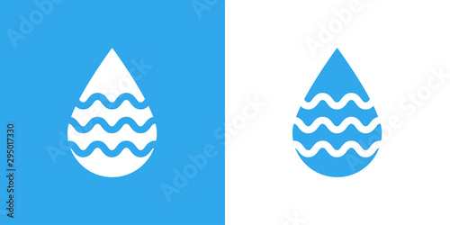 Logotipo con gota de agua con líneas onduladas en azul y blanco