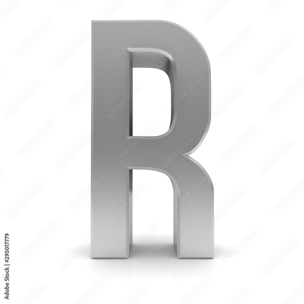 letter R silver text sign alphabet character 3d render font isolated on white letter R silver text sign alphabet character 3d render font isolated on white