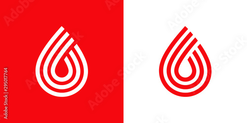 Logotipo con gota de sangre de lineas paralelas en rojo y blanco