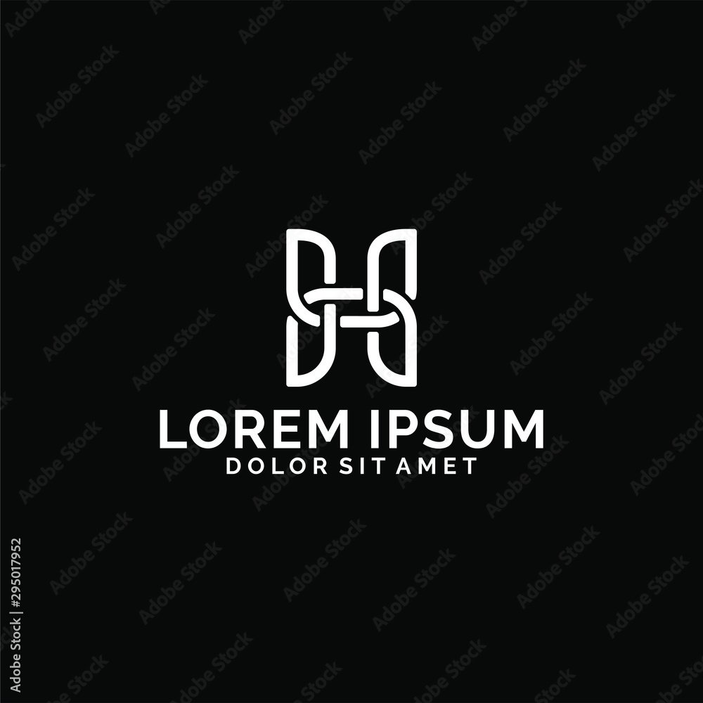 Fototapeta premium Initial letter H logo template with heraldic line art illustration in flat design monogram symbol