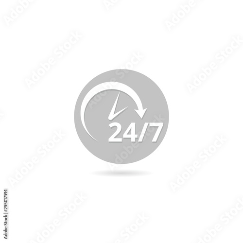 24 hours clock sign icon in flat style. Twenty four hour open illustration on white isolated background © sljubisa