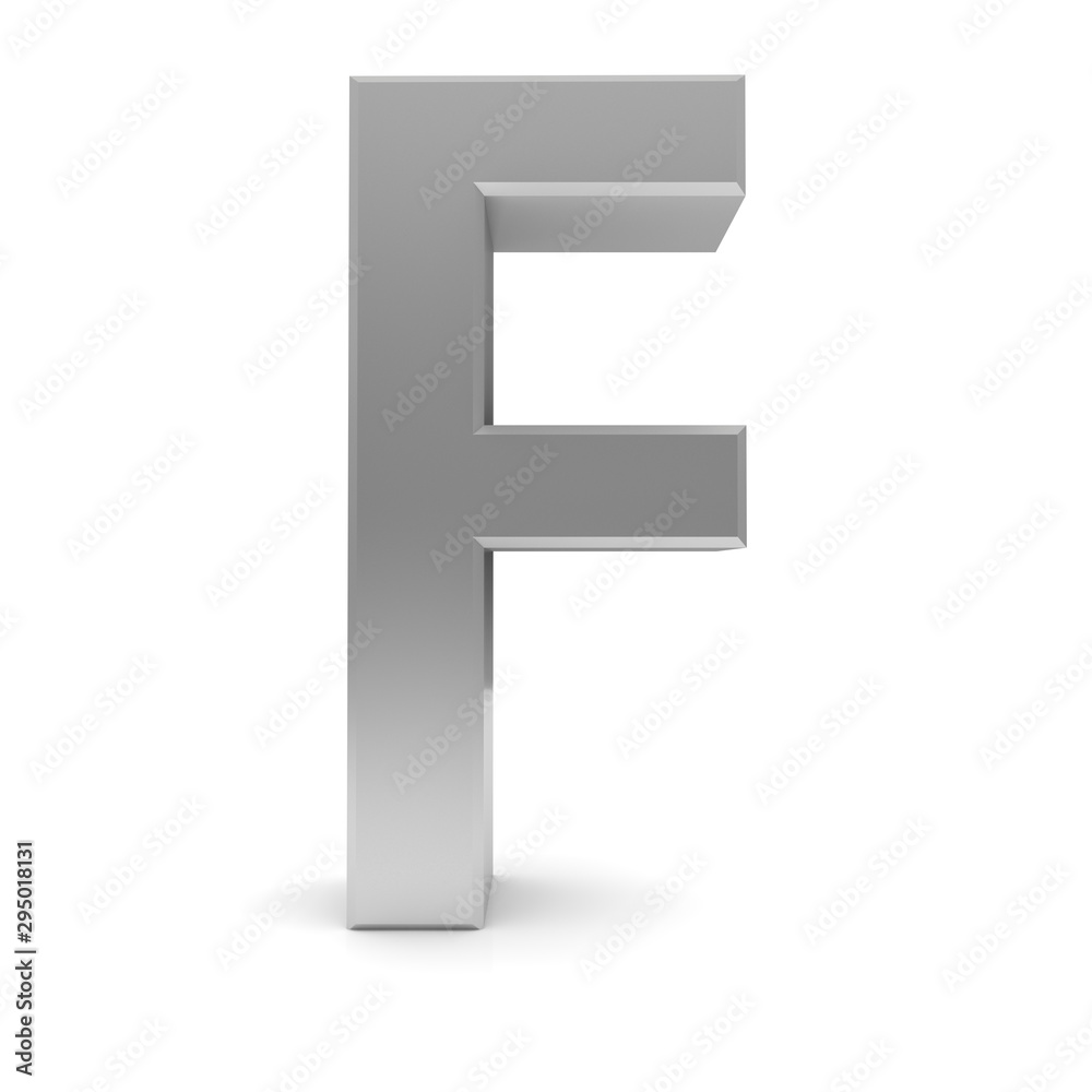 letter F silver text sign alphabet character 3d render font isolated on white
