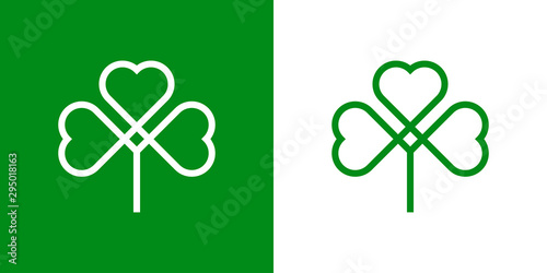 Logotipo con trebol lineal de 3 hojas entrelazado en verde y blanco