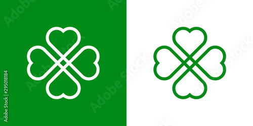 Logotipo con trebol lineal de 4 hojas enlazado en verde y blanco