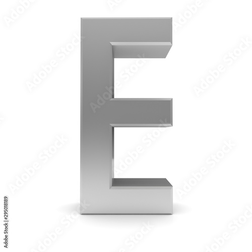 letter e silver text sign alphabet character 3d render font isolated on white