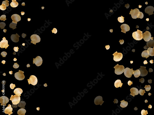 Gold seashells vector, golden pearl bivalved mollusks.