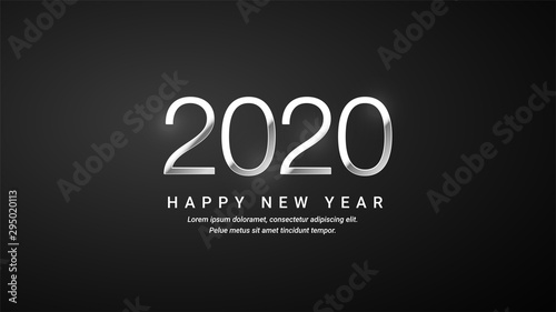 Silver Happy new year 2019 and Christmas on black background. Vector Illustration