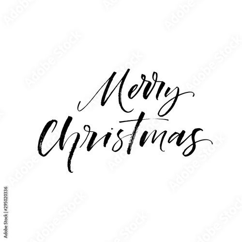 Merry Christmas card. Hand drawn brush style modern calligraphy. Vector illustration of handwritten lettering. 