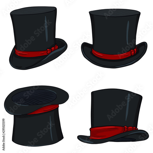 Billede på lærred Vector Set of Magicians Black Cylinder Hat