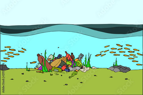 Plastic pollution in ocean environmental problem.