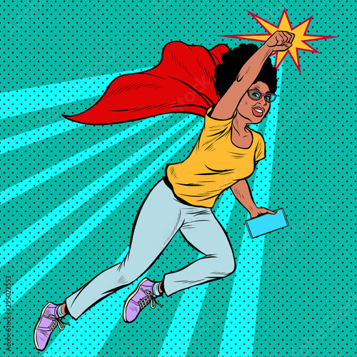 african Woman grandmother superhero flying active strong pensioner elderly lady