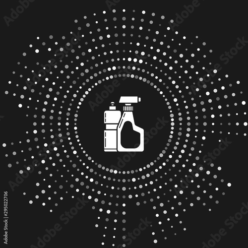 White Plastic bottles for liquid laundry detergent, bleach, dishwashing liquid or another cleaning agent icon isolated on grey background. Abstract circle random dots. Vector Illustration