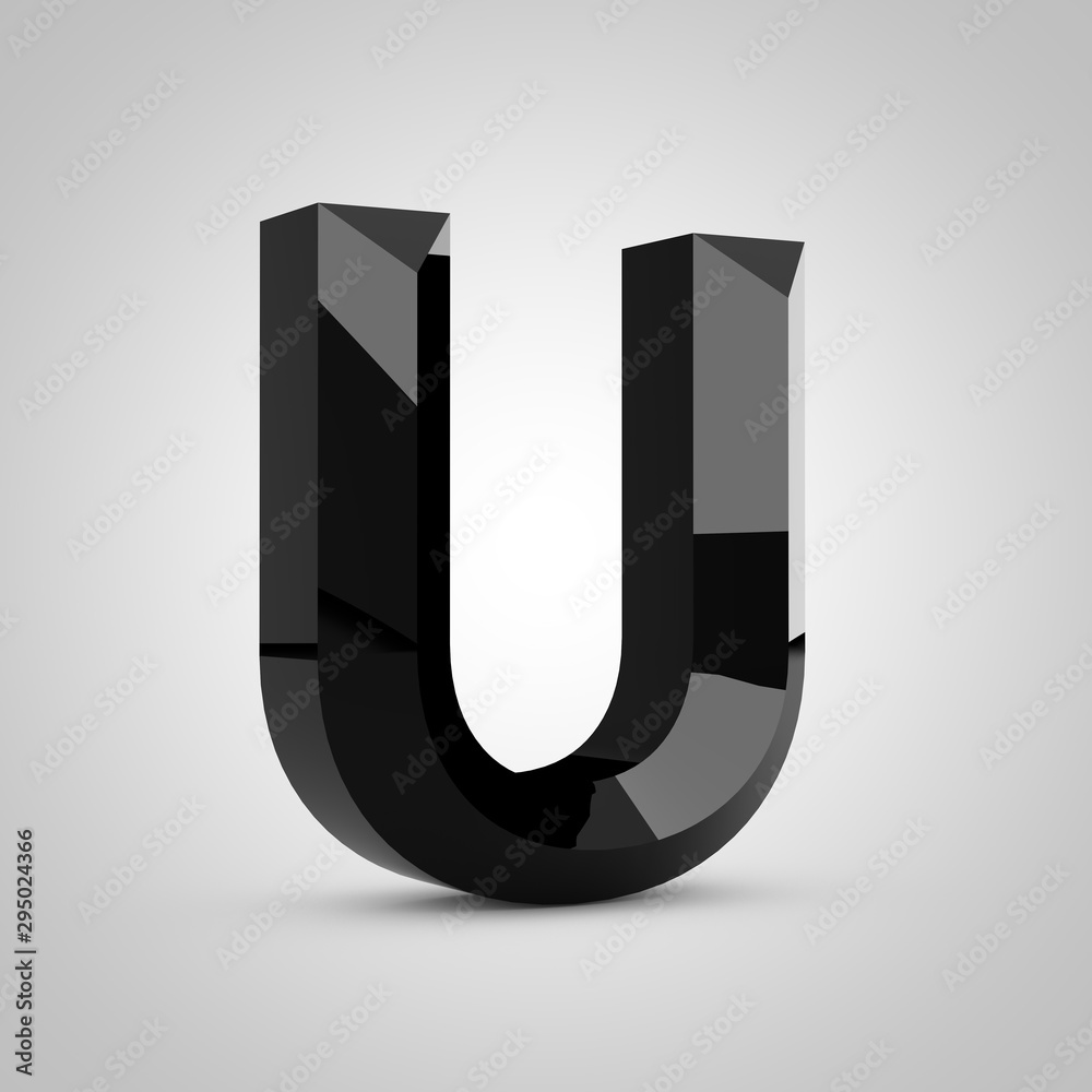 Black glossy chiseled letter U uppercase Black glossy chiseled letter U uppercase