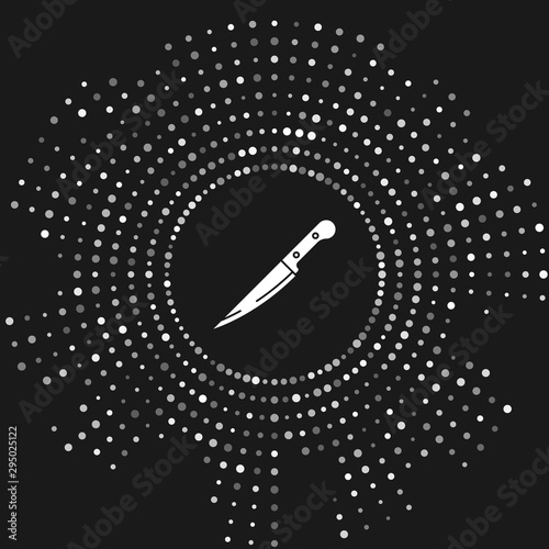 White Knife icon isolated on grey background. Cutlery symbol. Abstract circle random dots. Vector Illustration