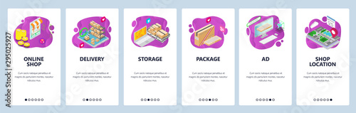 Online store website and mobile app onboarding screens vector template