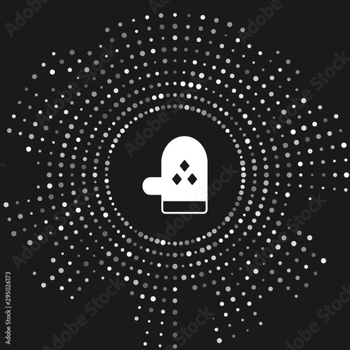 White Oven glove icon isolated on grey background. Kitchen potholder sign. Cooking glove. Abstract circle random dots. Vector Illustration
